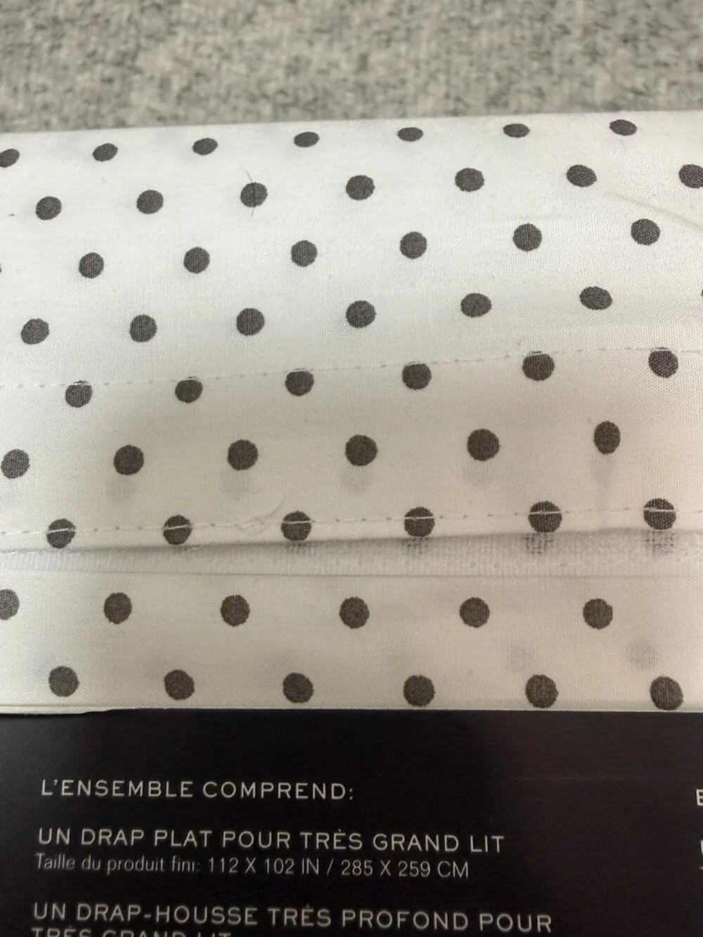 Ralph Lauren King Size Gray Polka Dot 100% Cotton Sheet Set (white background)